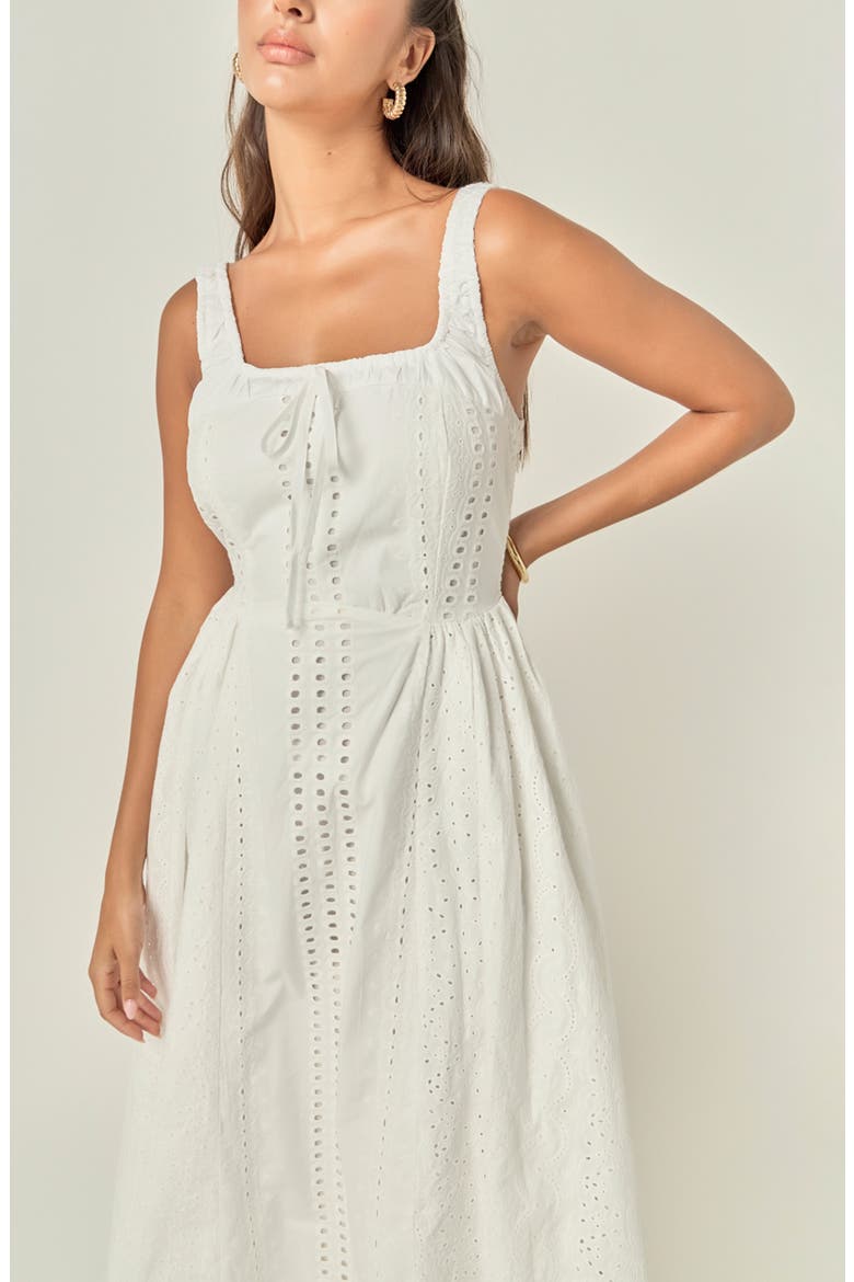 Embroidered Tie Detail Sleeveless Cotton Maxi Dress, Alternate, color, WHITE