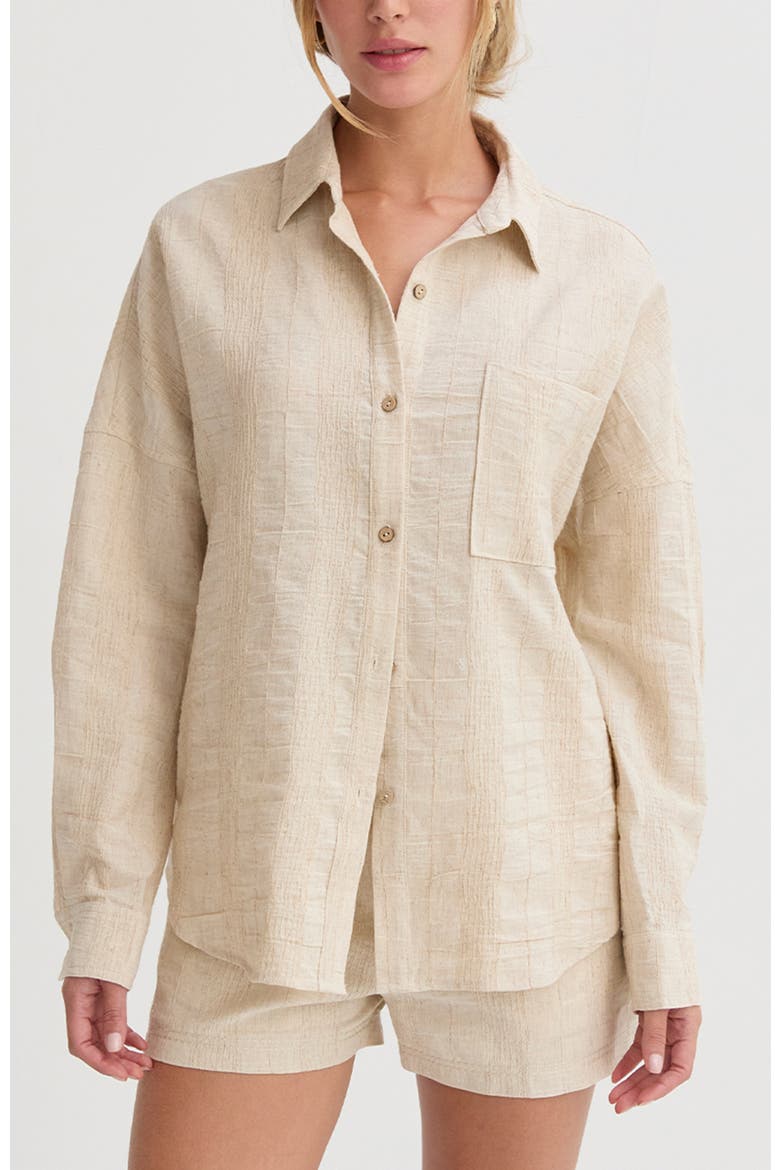 Stripe Textured Linen Shirt, Main, color, Oatmeal