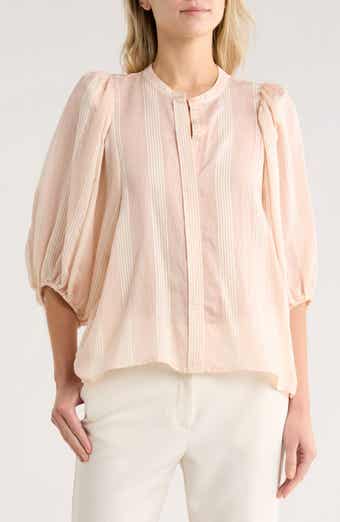 Stripe Balloon Sleeve Button-Up Shirt