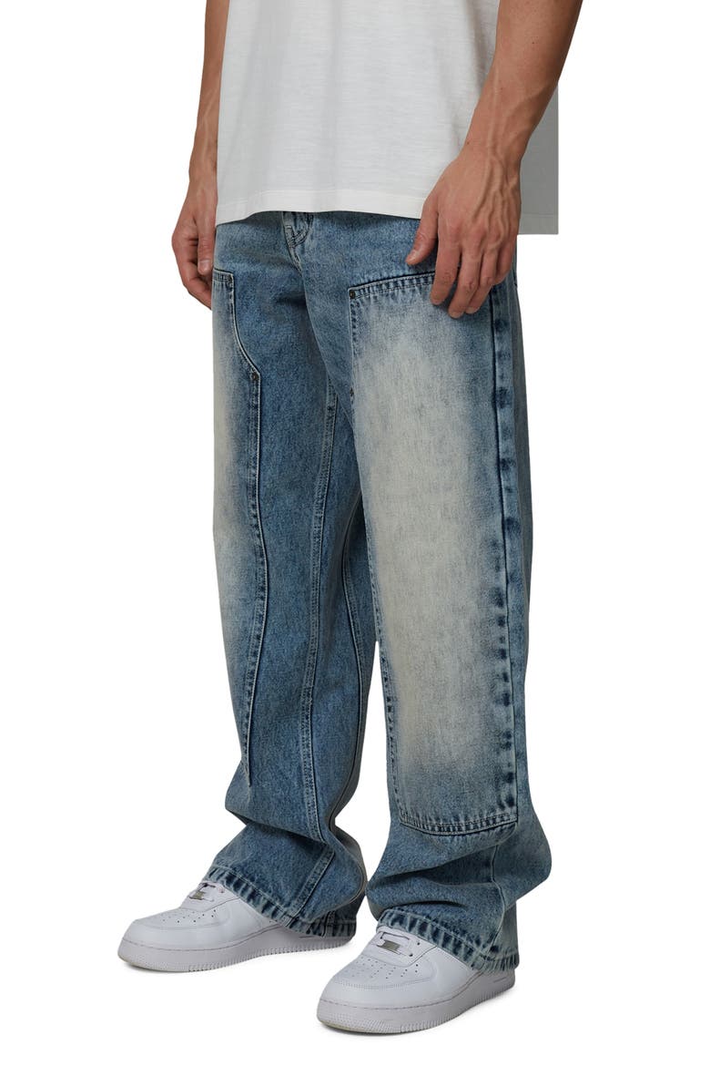 Straight Leg Double Knee Wash Jeans, Alternate, color, Blue