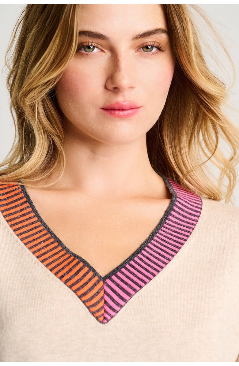 Lisa Todd Ribbed V-Neck Cotton Sweater, Alternate, color, Almond