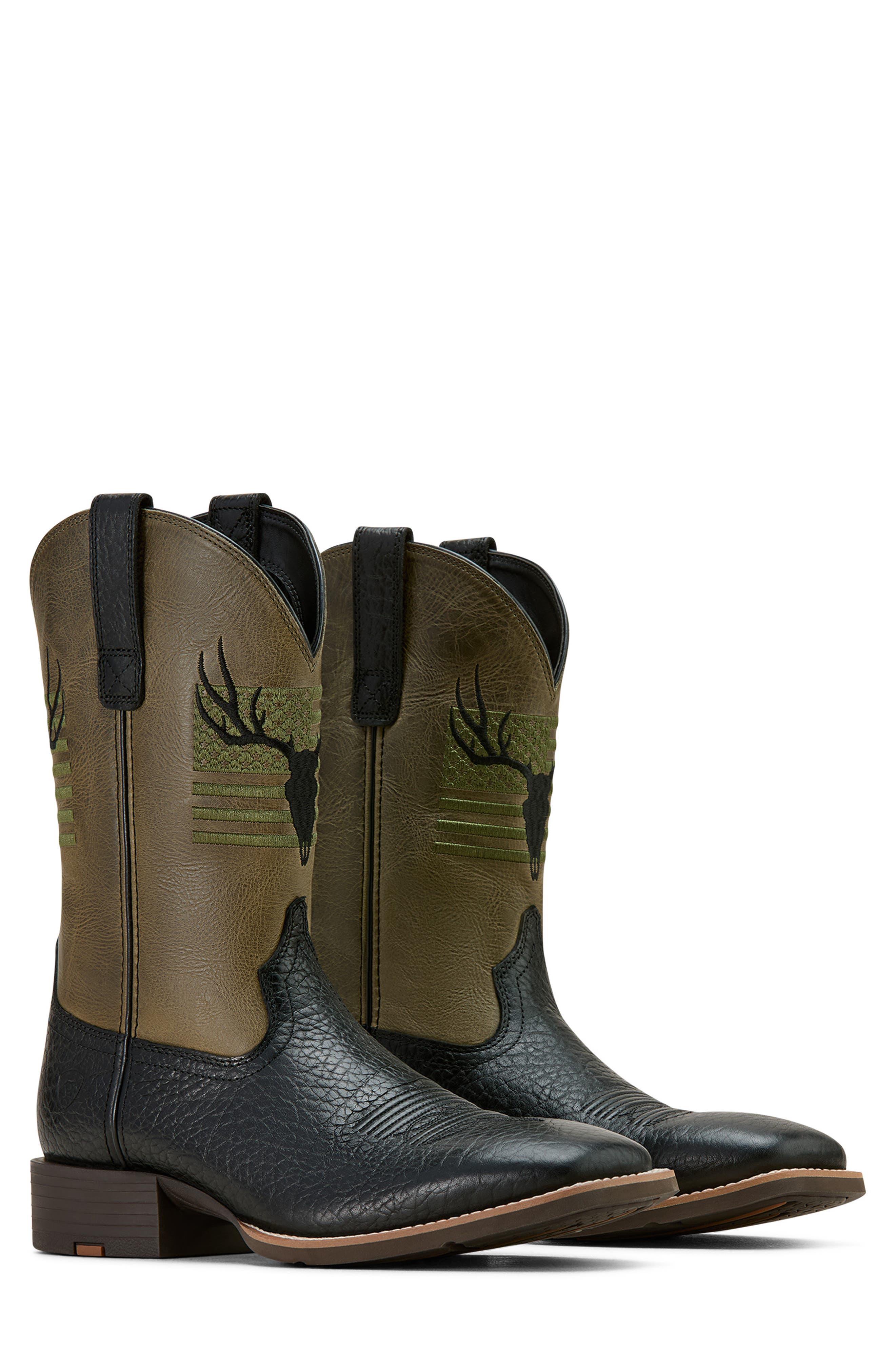 Sport Antlers Leather Western Boot, Alternate, color, BLACK