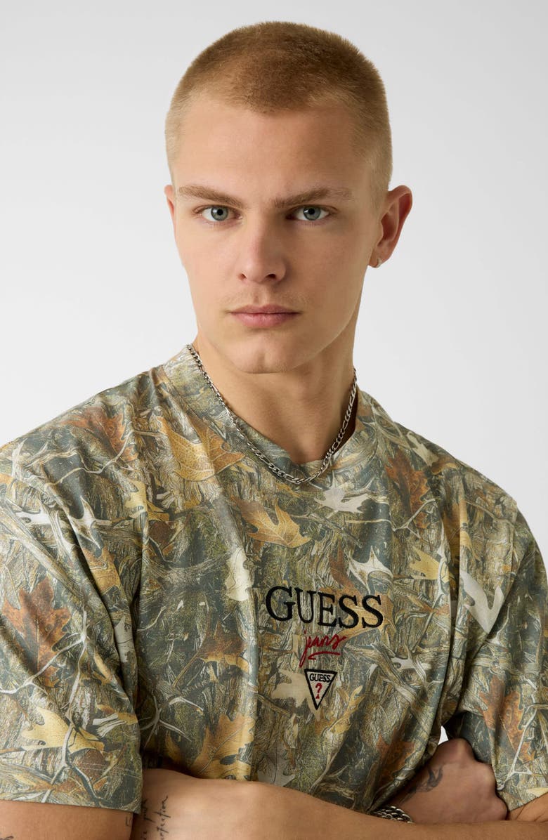 GUESS Baker Logo Camouflage Graphic T-Shirt, Alternate, color, Camo- Brown