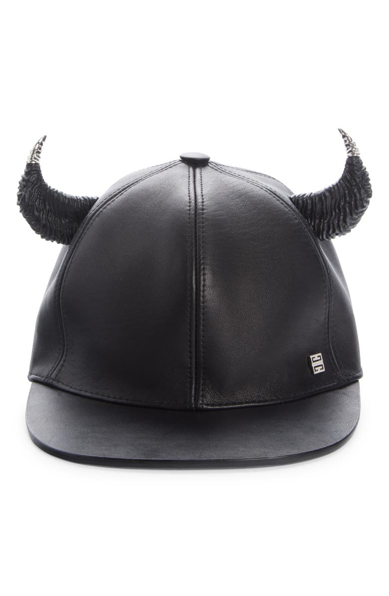 Givenchy Leather Baseball Cap with Horns, Alternate, color,