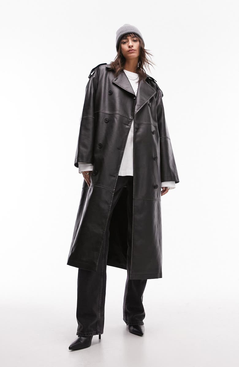 Topshop Faux Leather Trench Coat, Main, color, 