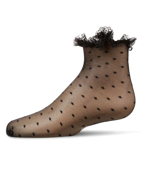 Mesh Dot Pattern Lace Trim Ankle Sock (Baby)