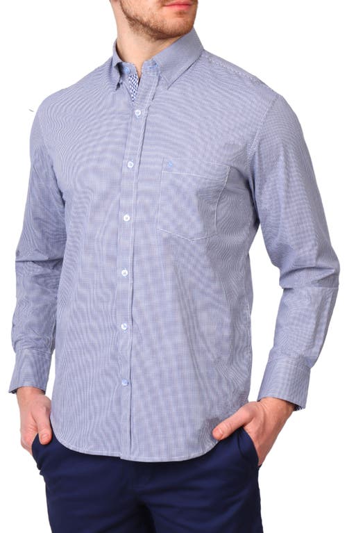 Tailorbyrd Micro Gingham Stretch Cotton Button-up Shirt In Navy