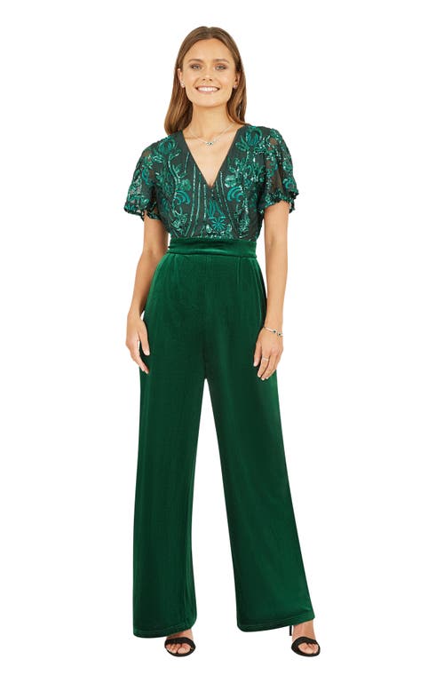 Yumi Wrap Sequin Embellished Velvet Jumpsuit In Green