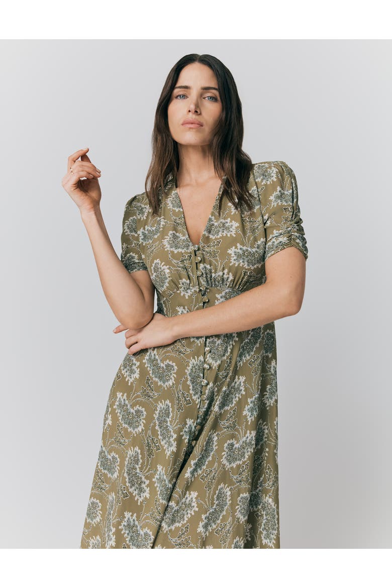 Flo Floral Midi Tea Dress, Alternate, color, Olive Cluster Floral