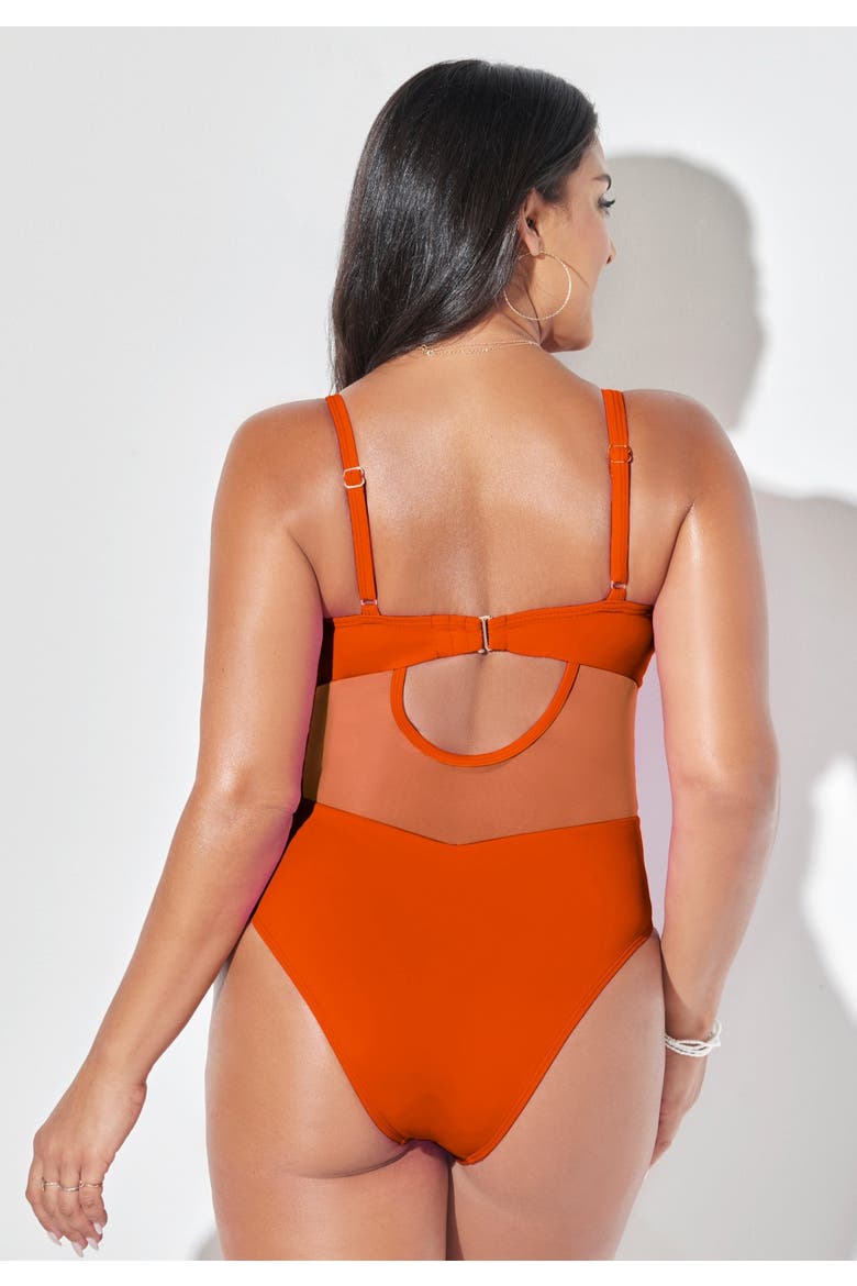 Cup Sized Mesh Underwire One Piece Swimsuit, Alternate, color, Papaya
