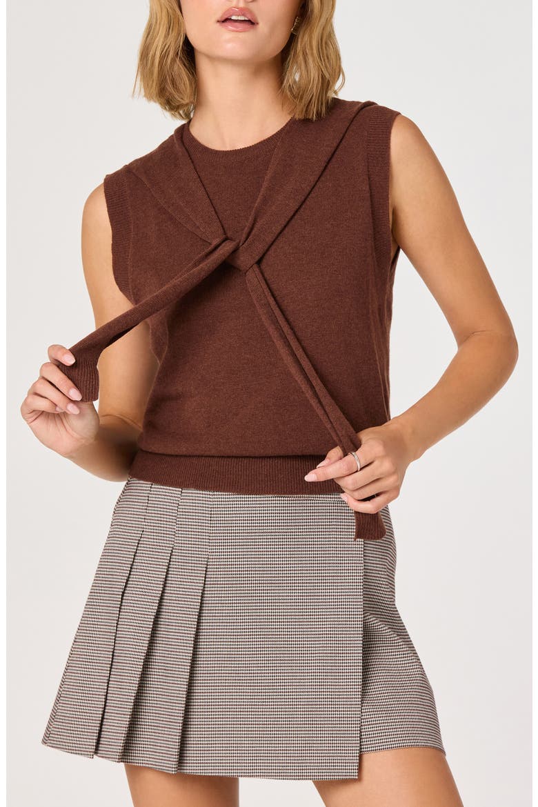 Scarf Tie Sleeveless Sweater, Main, color, BROWN