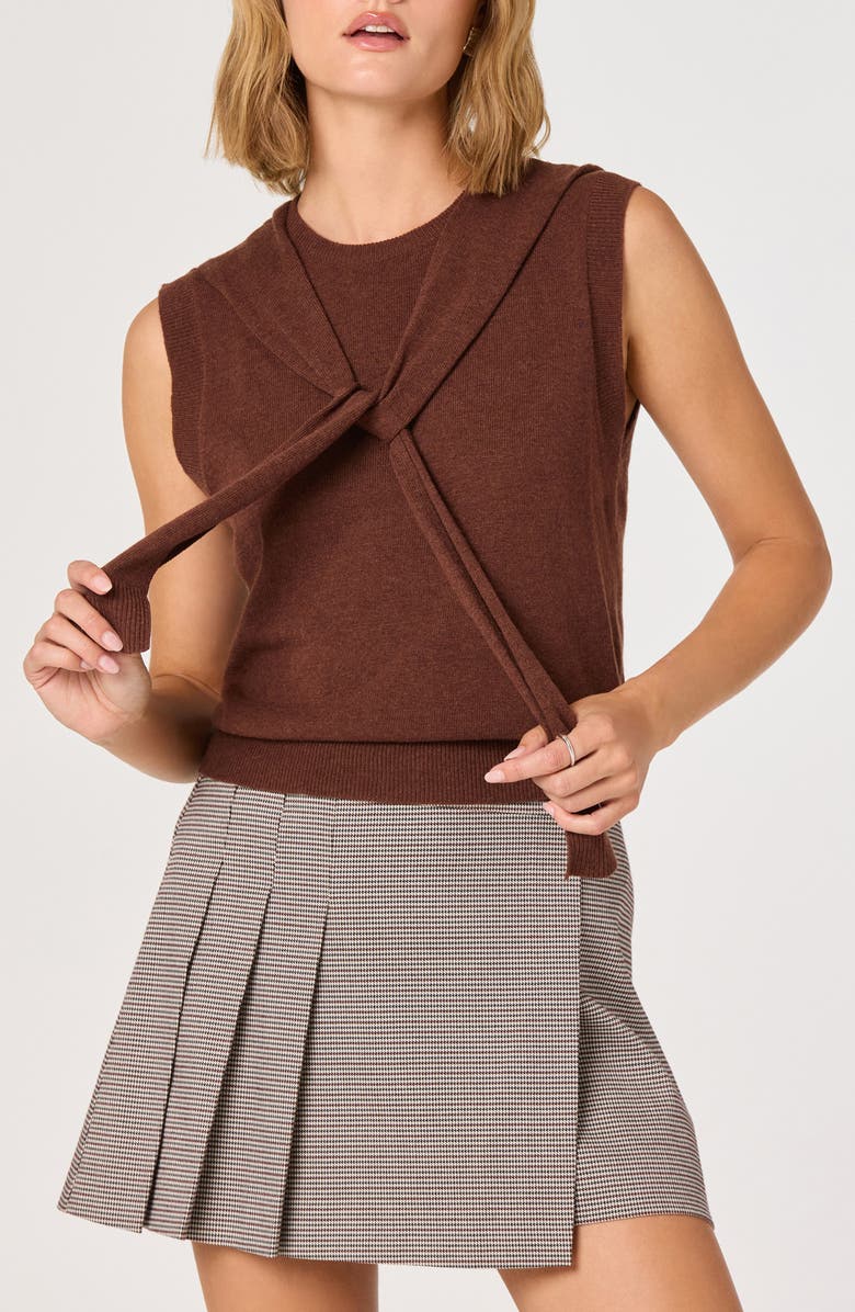 ASTR the Label Scarf Tie Sleeveless Sweater, Main, color, Brown