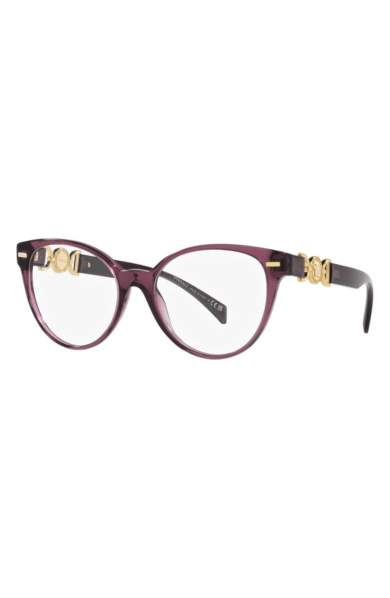 Versace 53mm Cat Eye Optical Glasses, Alternate, color, Transparent Violet