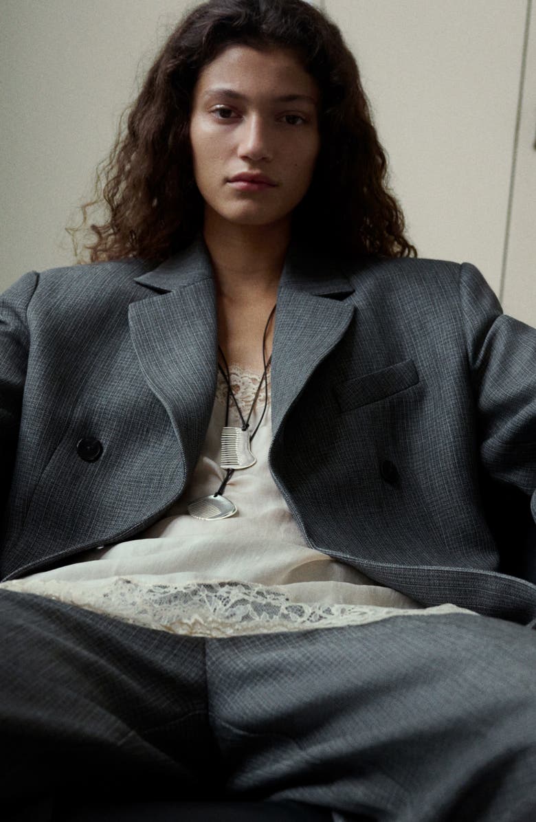 MANGO Double Breasted Suit Jacket, Alternate, color, Black