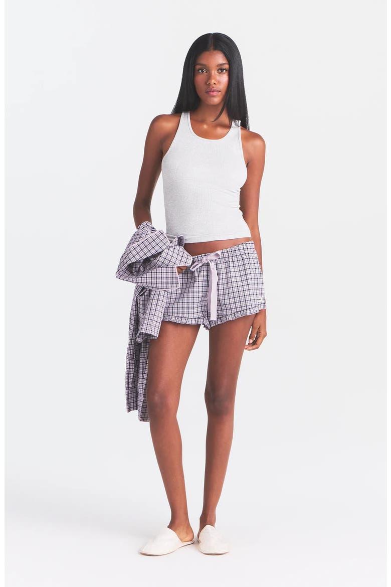 Ruffle Sleep Shorts, Alternate, color, IRIS MICA NAVY CHECK