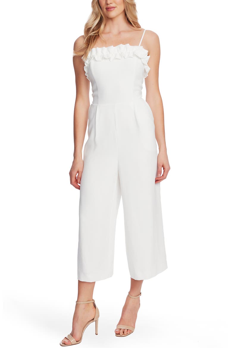 Ruffle Trim Belted Wide Leg Jumpsuit, Main, color, SOFT ECRU