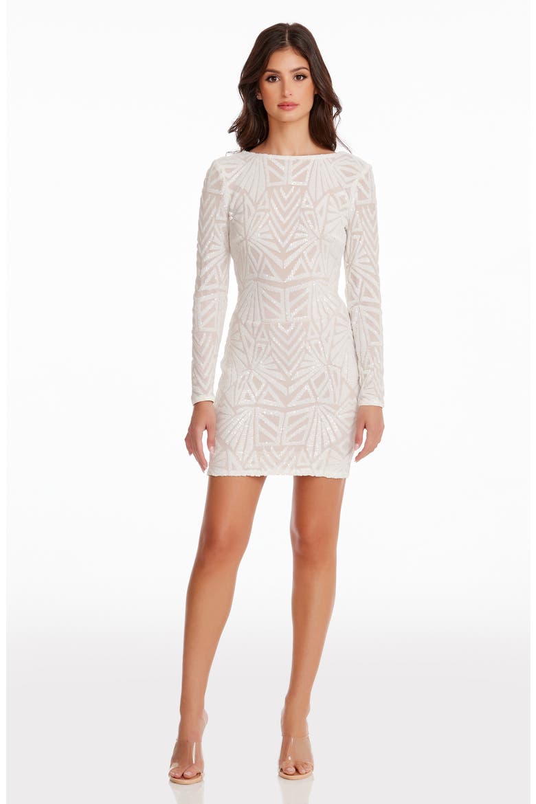 Lola Sequin Long Sleeve Body-Con Minidress, Alternate, color, WHITE