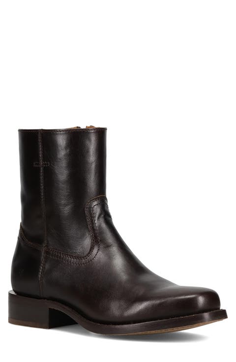 Campus Leather Plain Toe Zip Boot (Men)