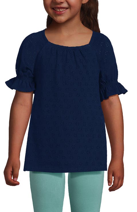 Girls Plus Short Sleeve Eyelet Ruffle Sleeve Top