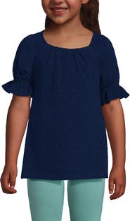 Lands' End Girls Plus Short Sleeve Eyelet Ruffle Sleeve Top