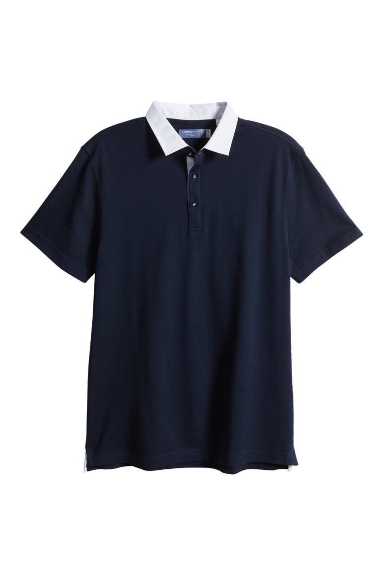 Trim Fit Stripe Collar Short Sleeve Polo, Alternate, color, NAVY