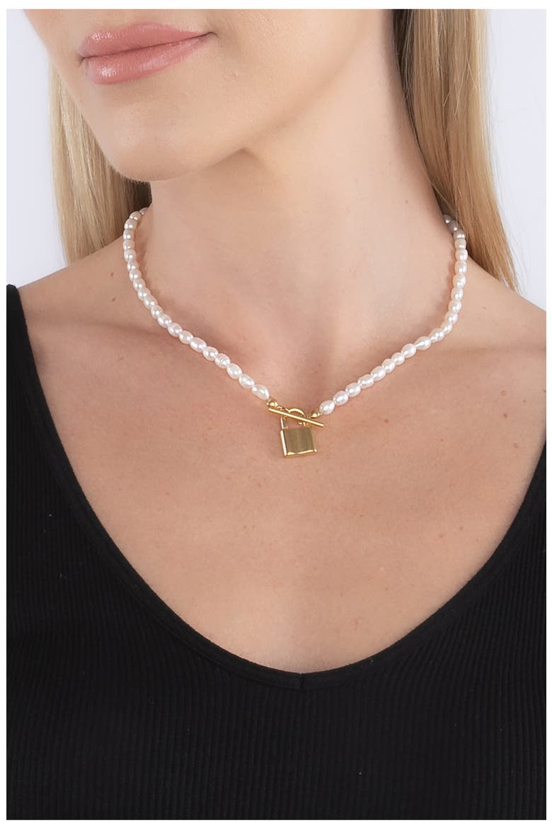 Imitation Shell Pearl French Lock Necklace, Alternate, color, GOLD