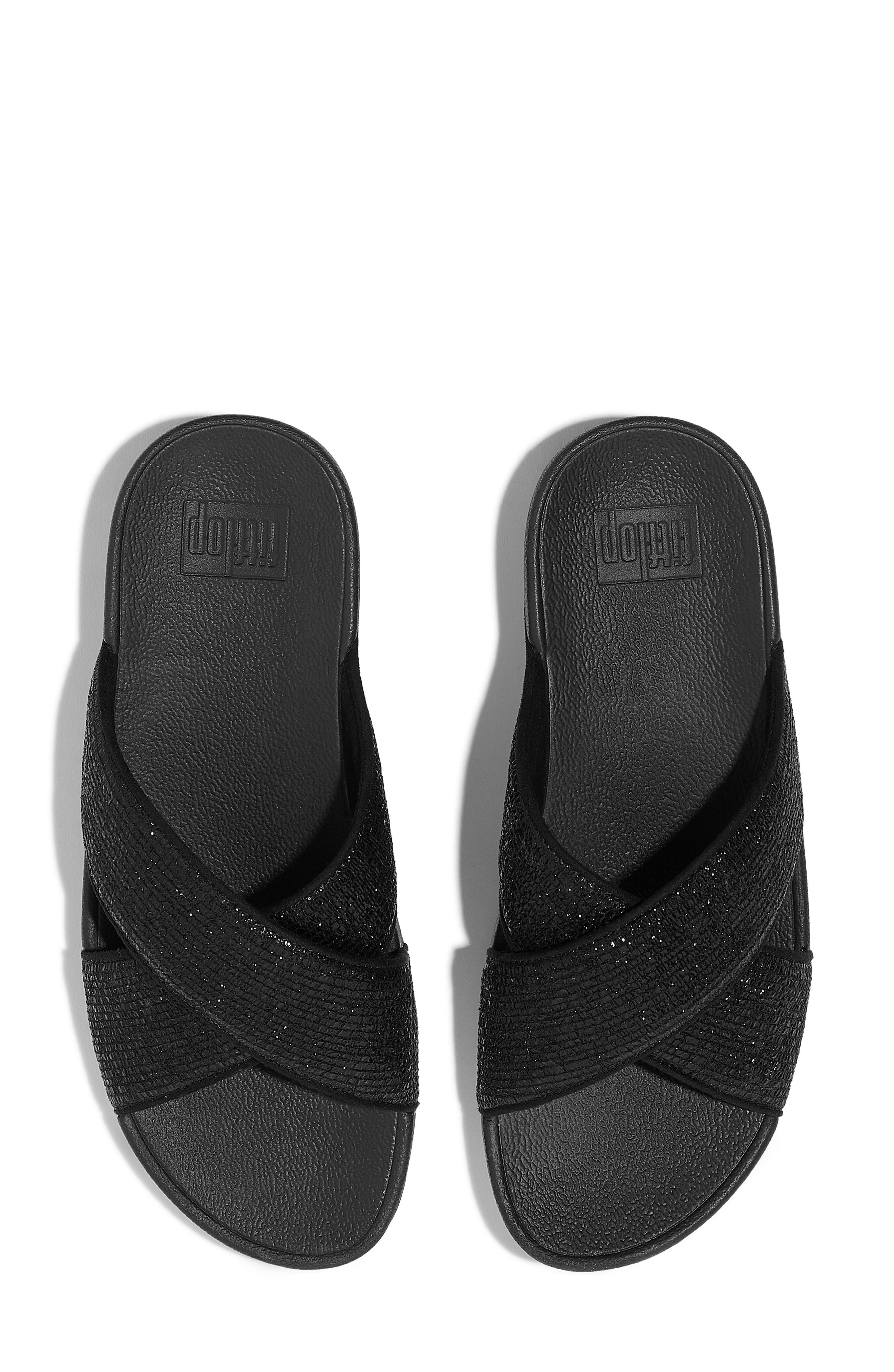 FitFlop Lulu Crinkled Shimmer Sandal, Alternate, color, Metallic Black