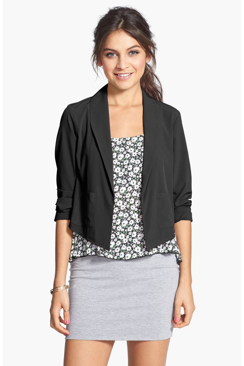 Frenchi® Draped Crop Blazer, Main, color, BLACK