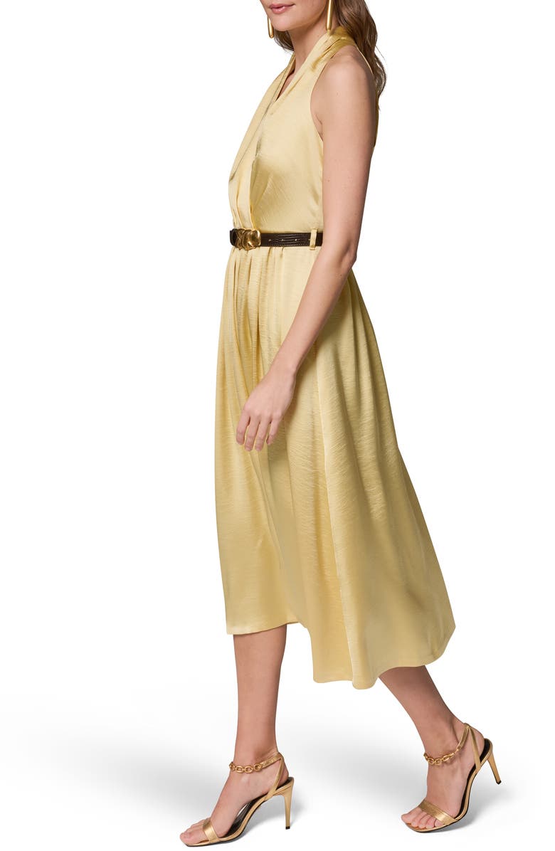 Donna Karan New York Belted Satin Midi Dress, Alternate, color, Panna Cotta