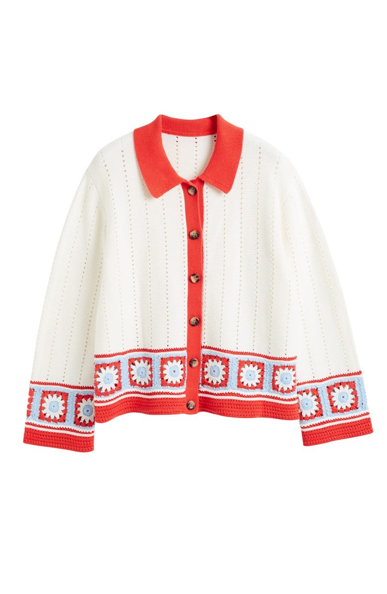 Chinti & Parker Cotton Hand Crochet Shirt, Alternate, color, Cream-Blue