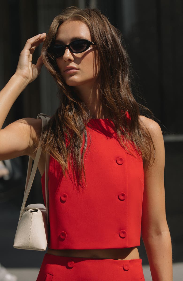 French Connection Azra Double Breasted Sleeveless Crop Top, Alternate, color, Mars Red