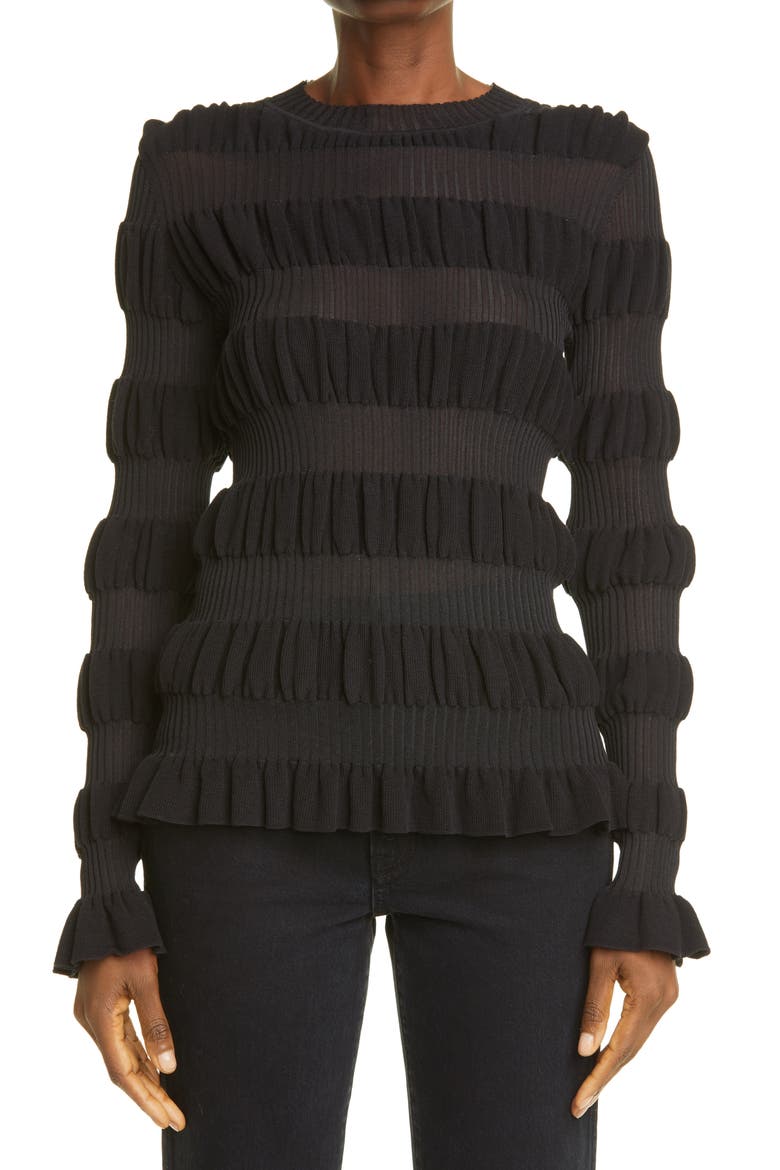 Gigi Texture Stripe Pullover, Main, color, BLACK
