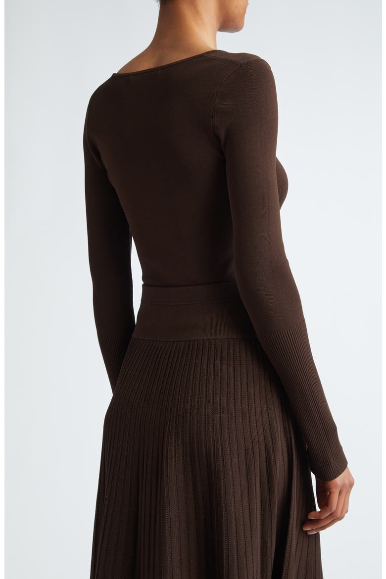 Square Neck Long Sleeve Rib Top, Alternate, color, CHOCOLATE