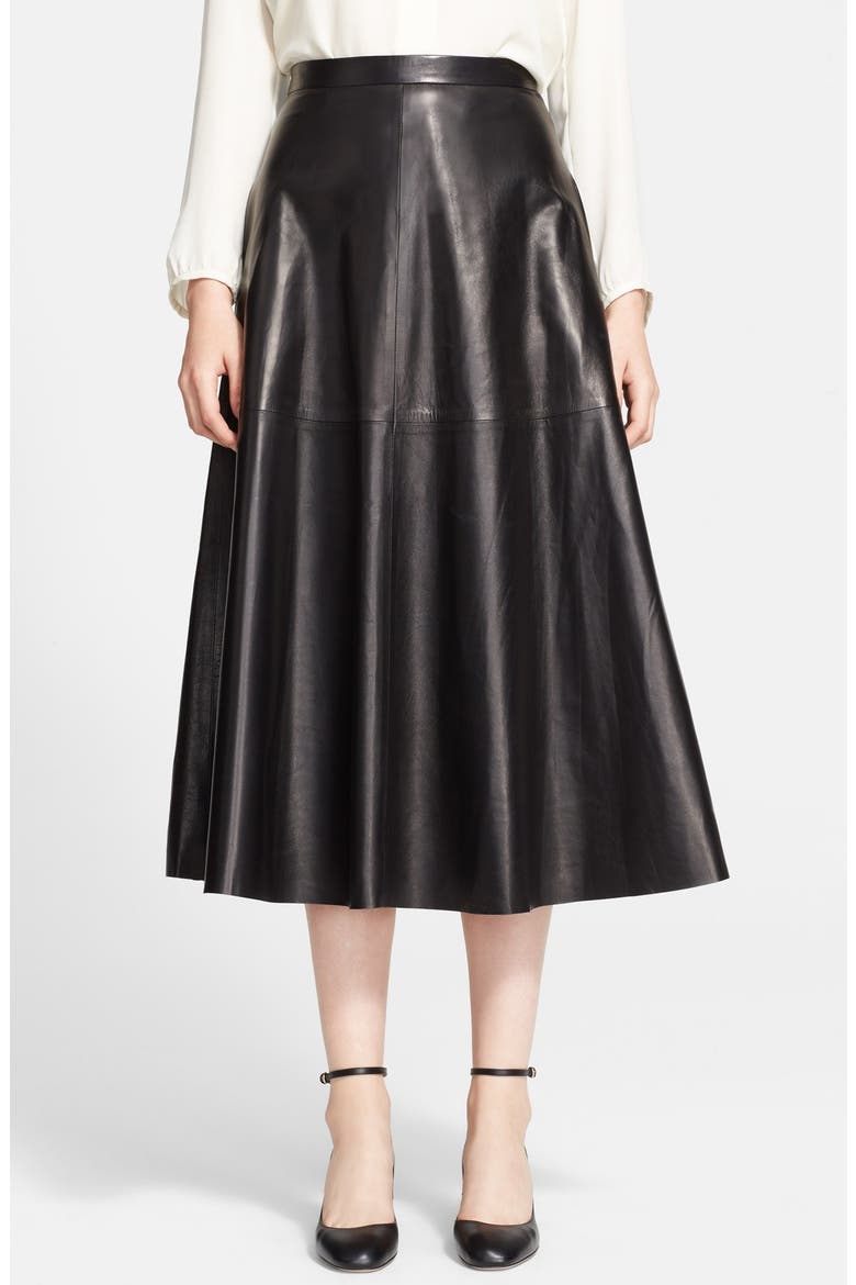 Lightweight Leather Midi Skirt, Main, color, BLACK