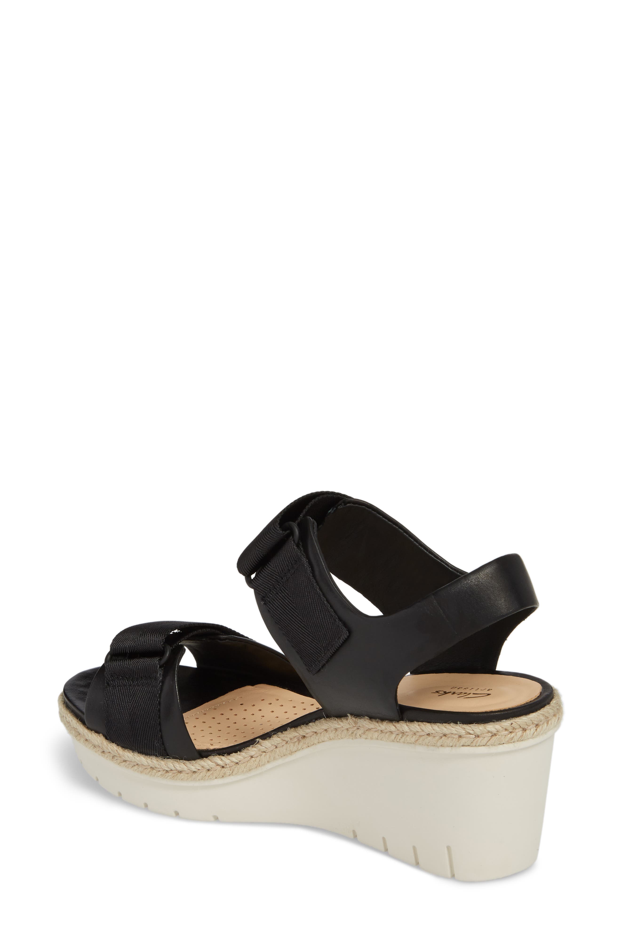 Palm Shine Wedge Sandal, Alternate, color, BLACK LEATHER