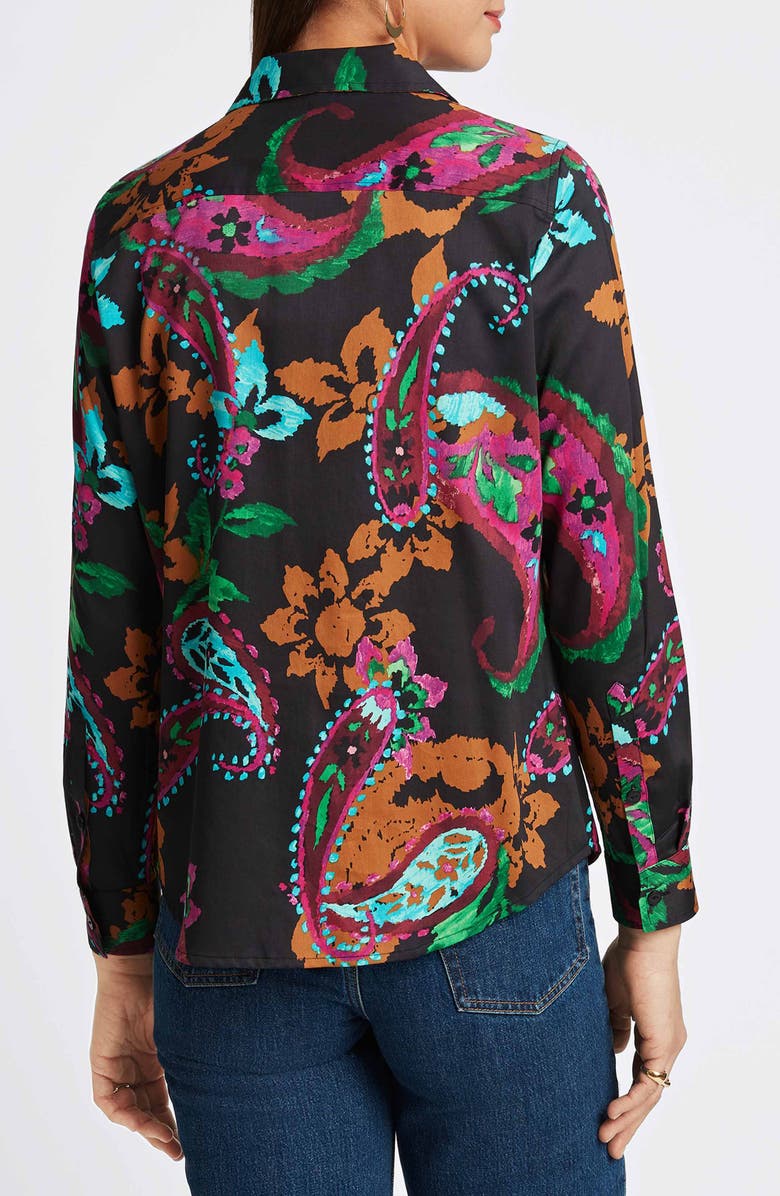 Foxcroft Hampton Painted Wrinkle Resistant Button-Up Shirt, Alternate, color, Black Multi