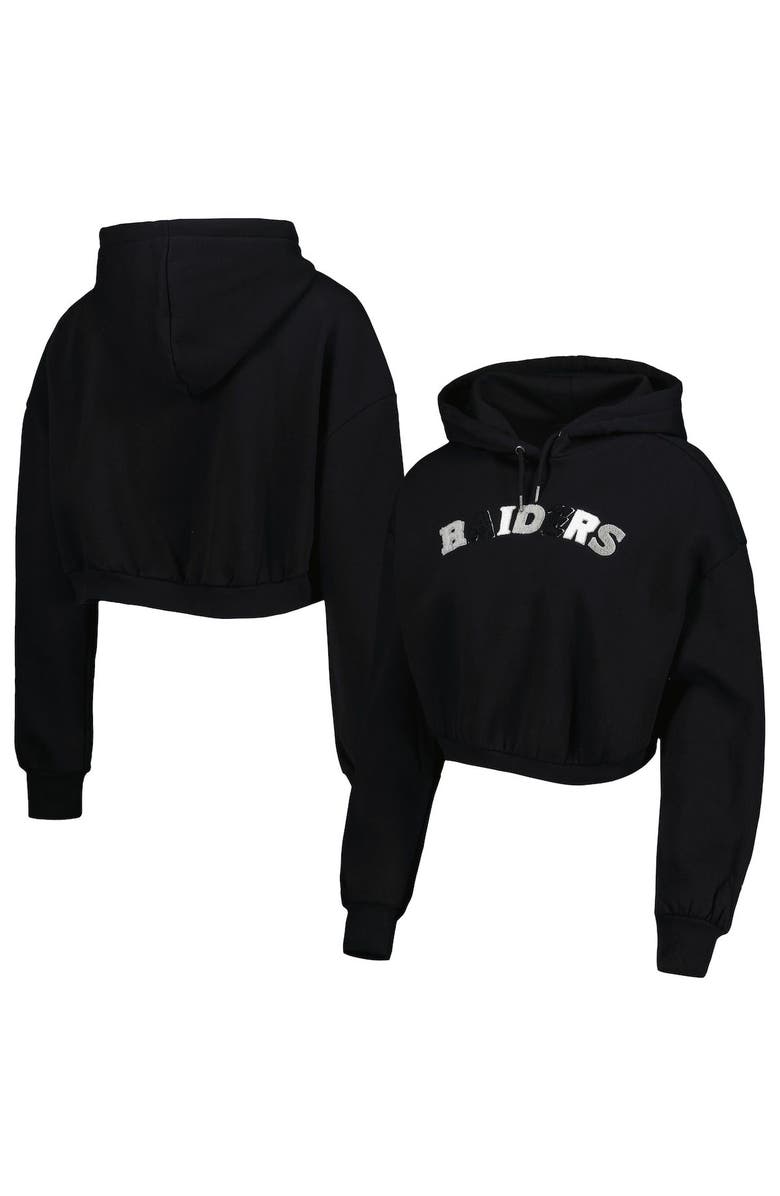 THE WILD COLLECTIVE Women's The Wild Collective Black Las Vegas Raiders Cropped Pullover Hoodie, Main, color, Black