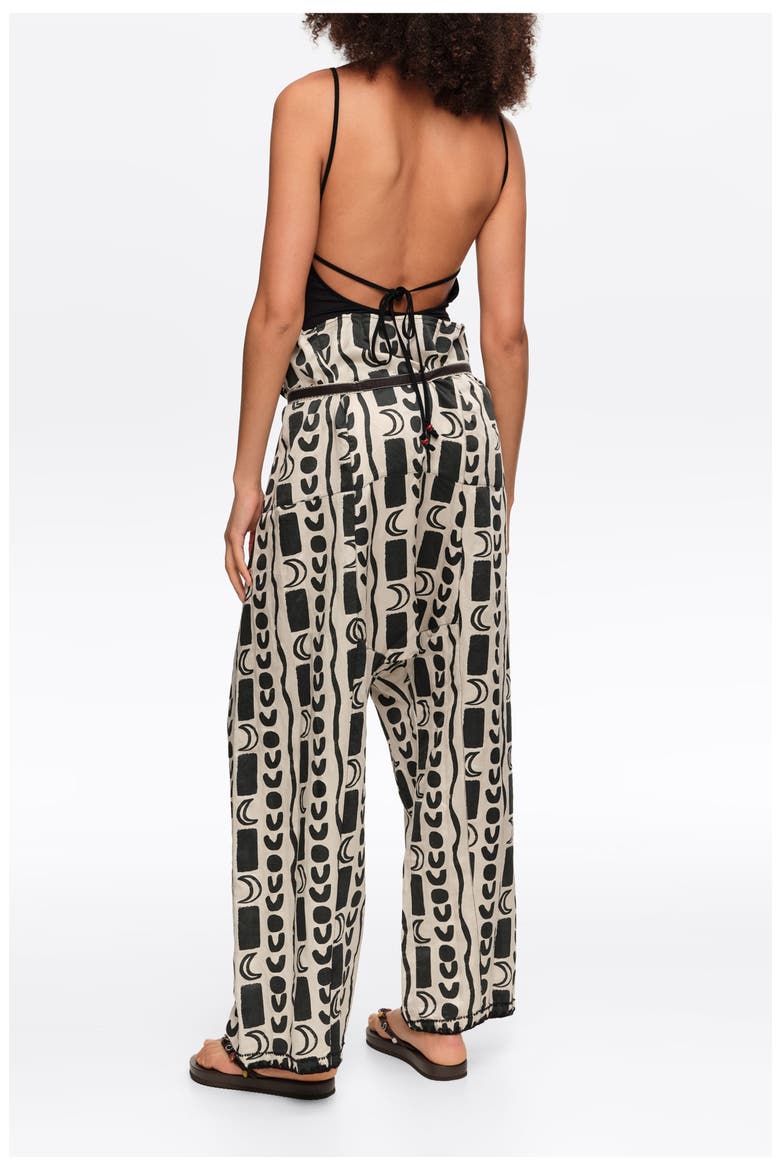 Fluid Square-Fit Trousers With Moon Stripes, Alternate, color, Moon stripes WHITE