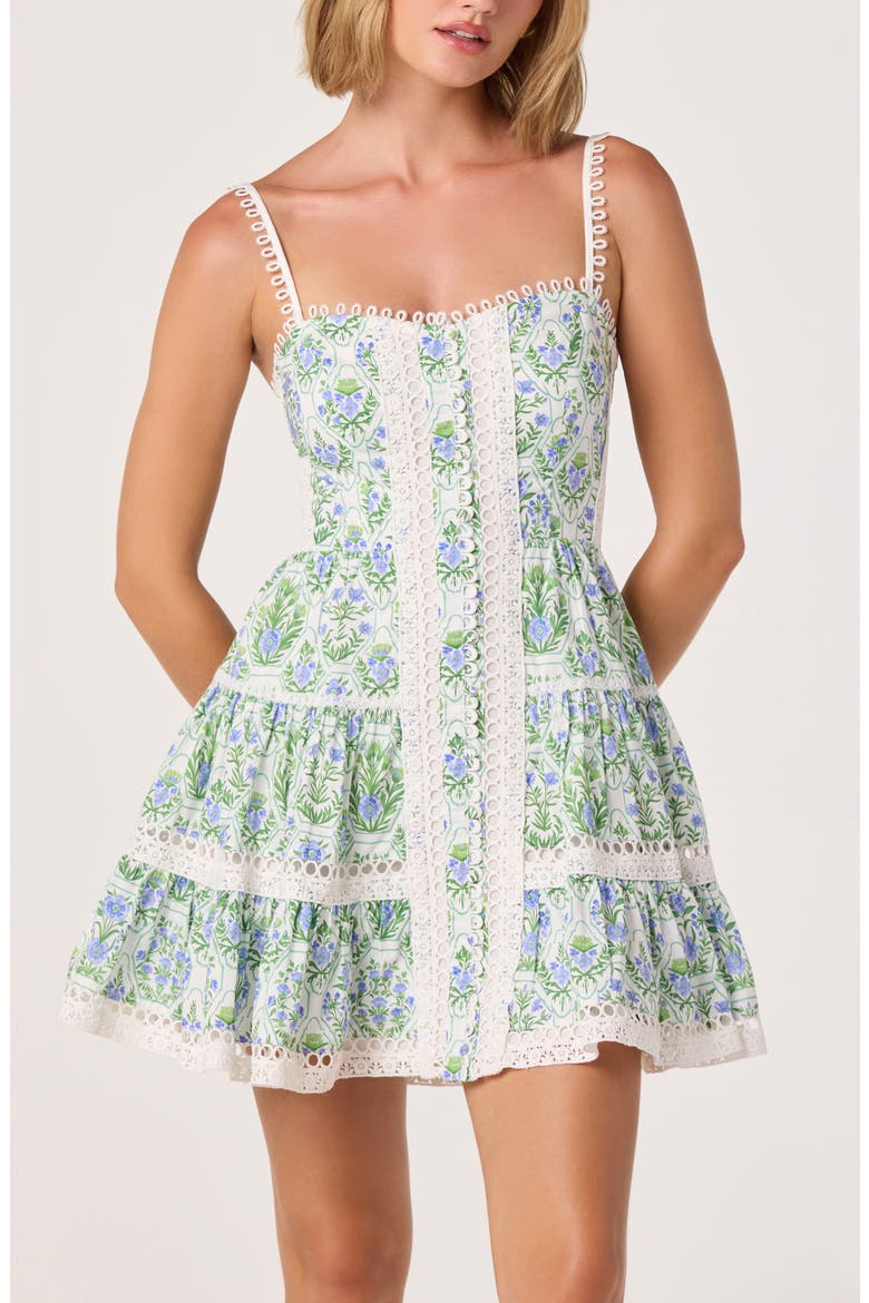 Skye Floral Embroidery Detail Cotton Minidress, Alternate, color, BLUE GREEN FLORAL