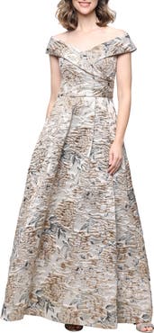 Alex Evenings Off the Shoulder Floral Jacquard Ballgown