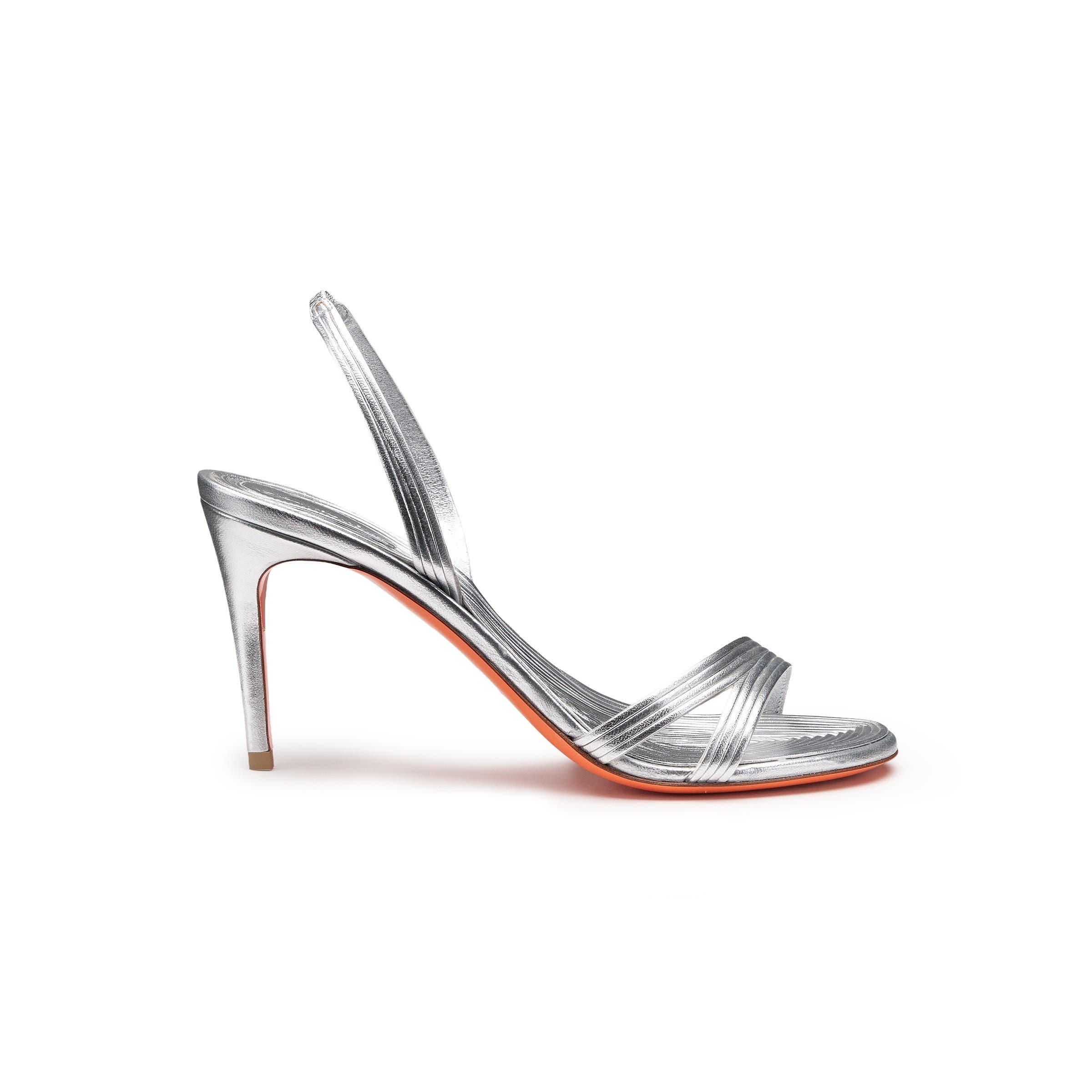 Santoni Women's mid-heel sandal, Alternate, color, Silver