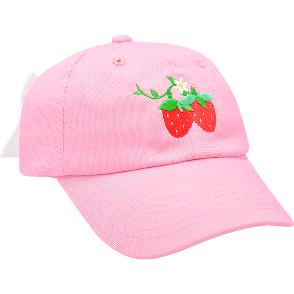 Bits & Bows Strawberry Fields Twill Bow Baseball Hat In Pink