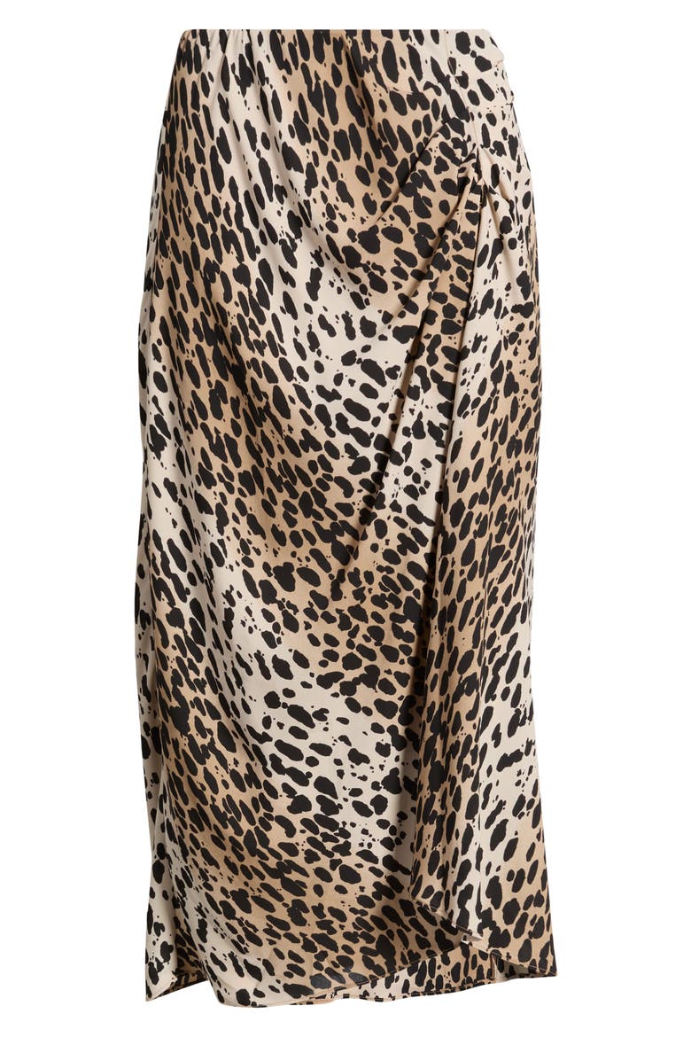 Ruched Side Midi Skirt, Main, color, TAN BROWN C LEOPARD SPOT