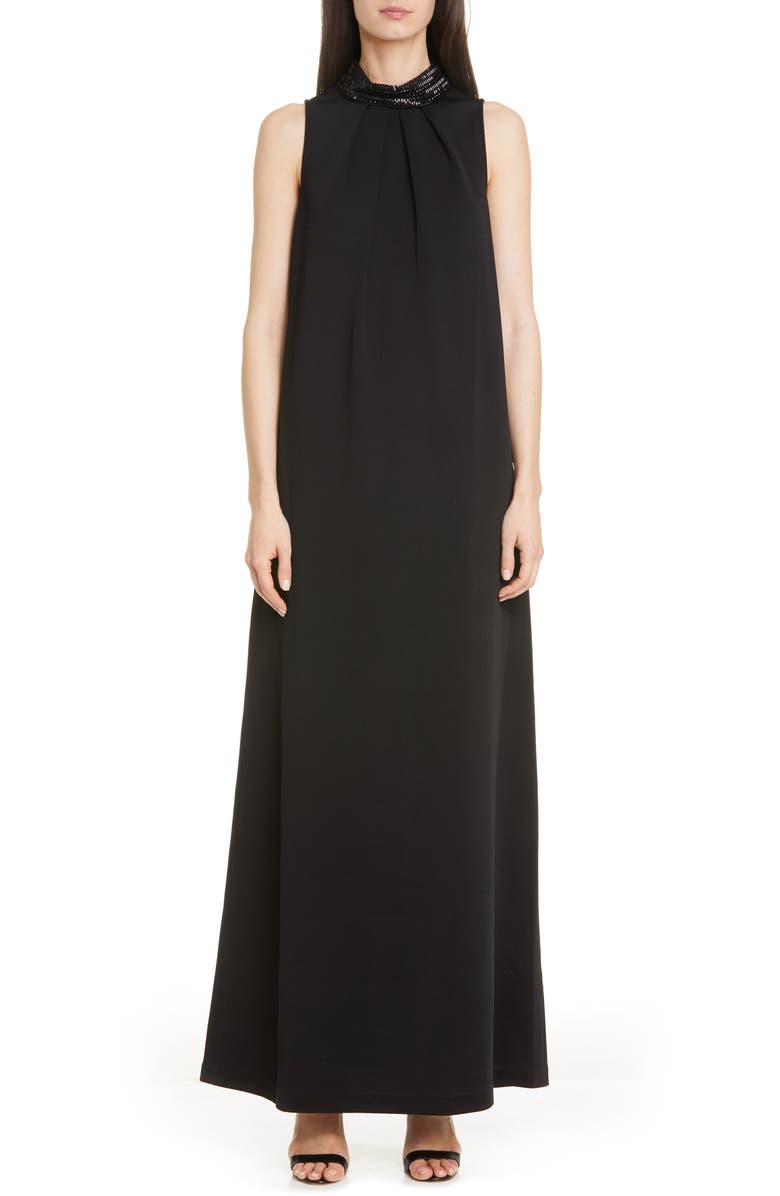 St. John Evening Embellished Liquid Milano Knit Gown, Main, color, 