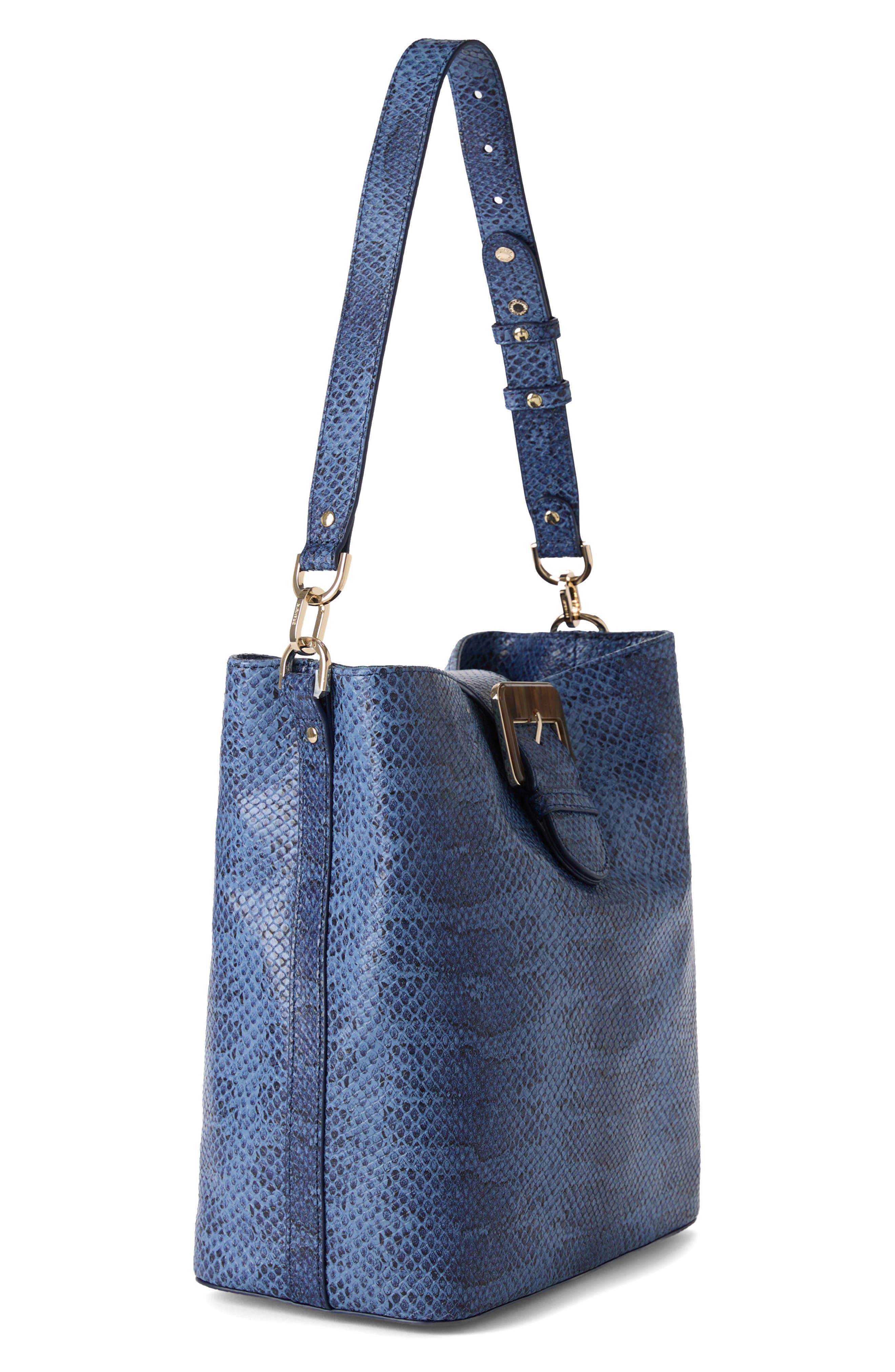 Brahmin Celina Croc Embossed Leather Bucket Bag, Alternate, color, Navy