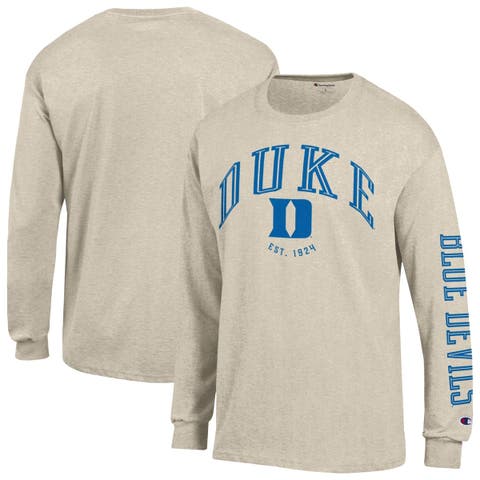 Men's Champion Heather Oatmeal Duke Blue Devils Neutral Arch Long-Sleeve T-Shirt