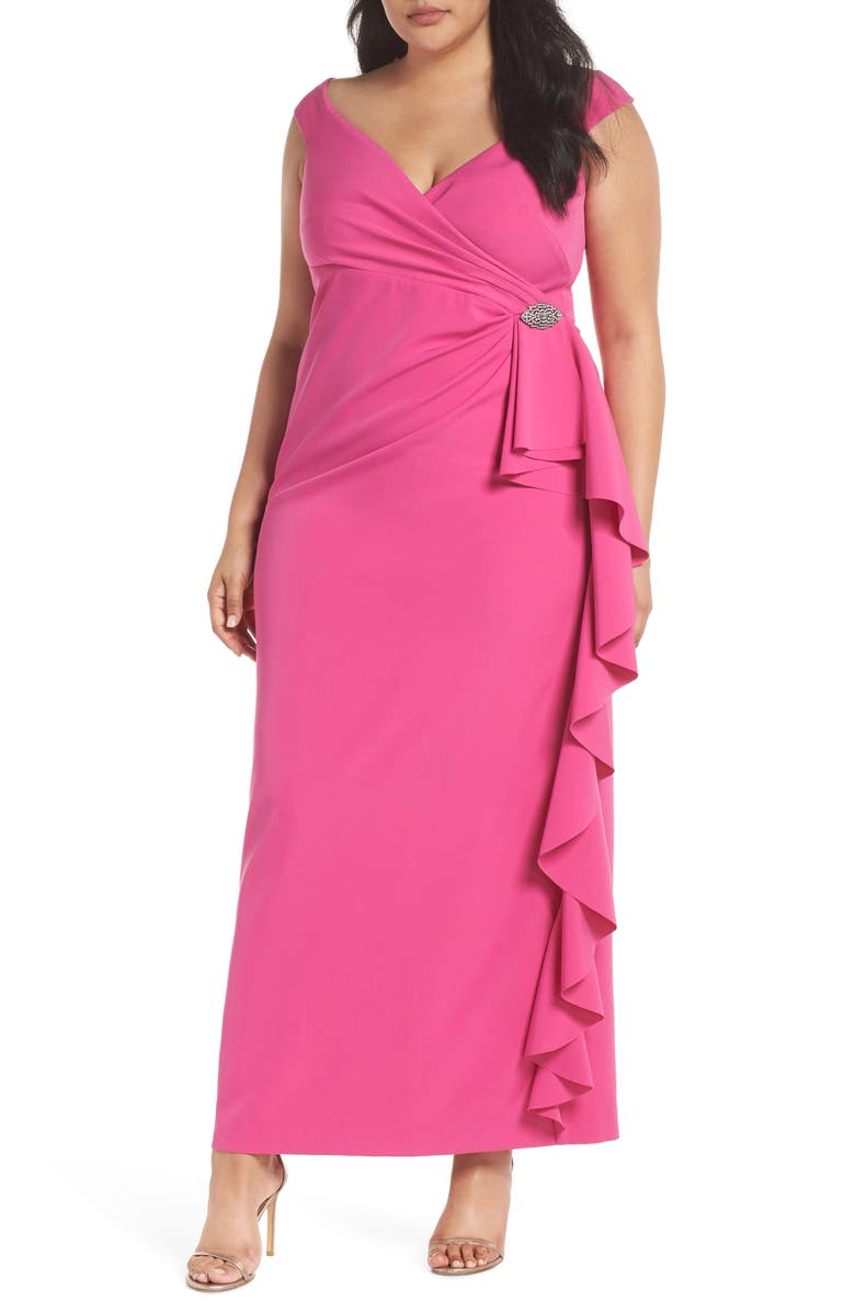 Vince Camuto Off the Shoulder Embellished Ruffle Gown, Main, color, 