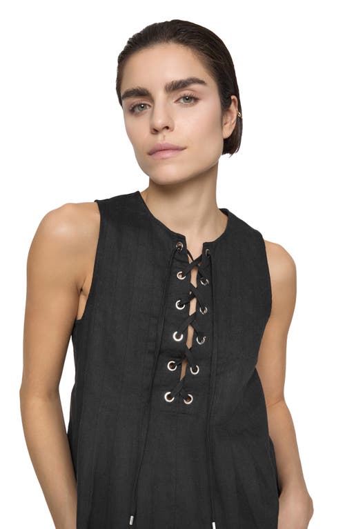 Rebecca Minkoff Pleated Sleeveless Linen & Cotton Lace-up Top