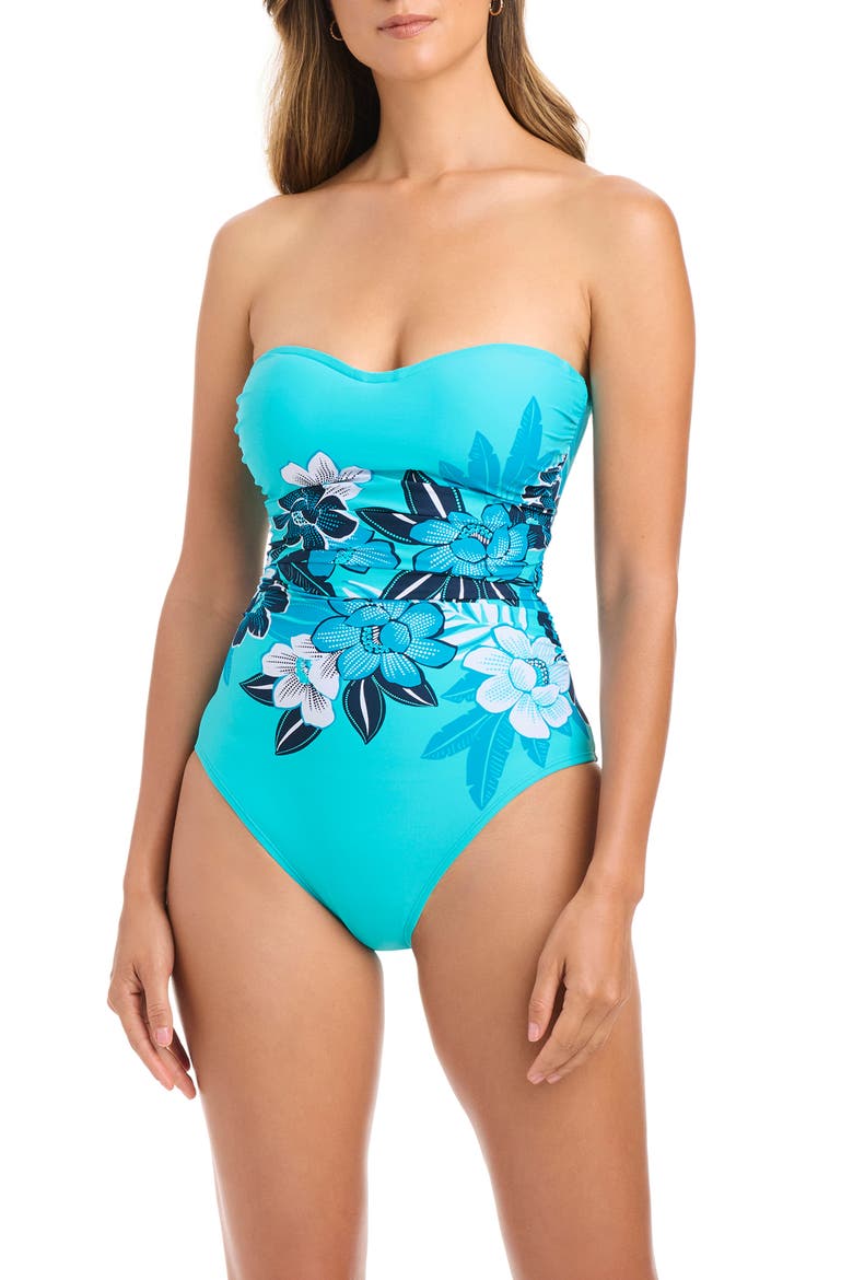 Shirred One-Piece Swimsuit, Alternate, color, WATERFALL
