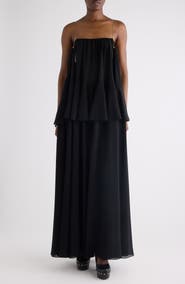 Chloé Chain Strap Peplum Silk Georgette Maxi Dress